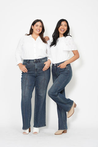 Judy Blue High Waist Western Seam Detail Straight Denim Jeans 88841