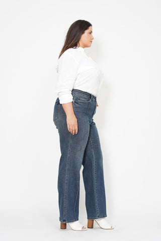 Judy Blue High Waist Western Seam Detail Straight Denim Jeans 88841