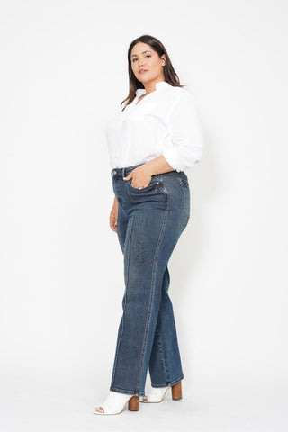 Judy Blue High Waist Western Seam Detail Straight Denim Jeans 88841