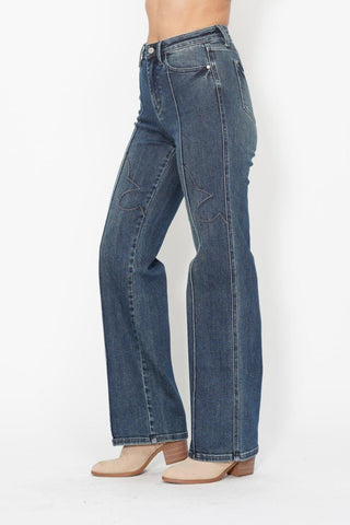 Judy Blue High Waist Western Seam Detail Straight Denim Jeans 88841