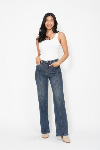 Judy Blue High Waist Western Seam Detail Straight Denim Jeans 88841