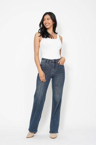 Judy Blue High Waist Western Seam Detail Straight Denim Jeans 88841