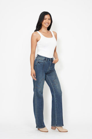 Judy Blue High Waist Western Seam Detail Straight Denim Jeans 88841