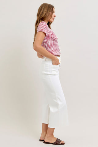 Judy Blue High Waist White Front Patch Pockets Crop Wide Leg Denim Jeans 881077