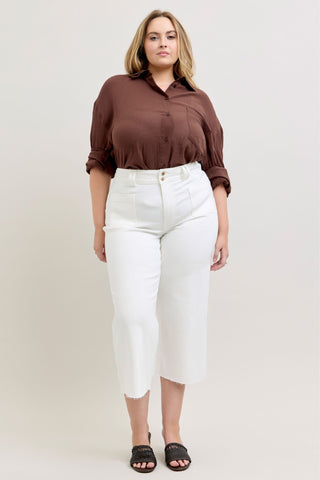 Judy Blue High Waist White Front Patch Pockets Crop Wide Leg Denim Jeans 881077