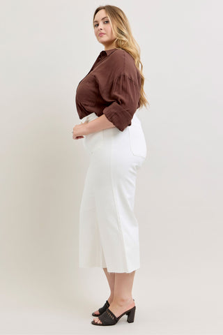 Judy Blue High Waist White Front Patch Pockets Crop Wide Leg Denim Jeans 881077