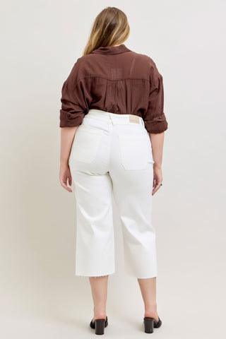 Judy Blue High Waist White Front Patch Pockets Crop Wide Leg Denim Jeans 881077