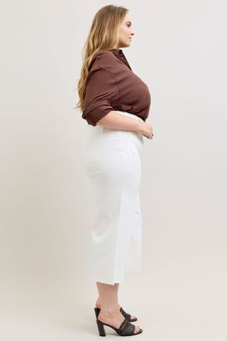 Judy Blue High Waist White Front Patch Pockets Crop Wide Leg Denim Jeans 881077