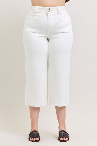 Judy Blue High Waist White Front Patch Pockets Crop Wide Leg Denim Jeans 881077