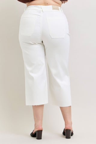 Judy Blue High Waist White Front Patch Pockets Crop Wide Leg Denim Jeans 881077
