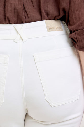 Judy Blue High Waist White Front Patch Pockets Crop Wide Leg Denim Jeans 881077
