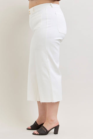 Judy Blue High Waist White Front Patch Pockets Crop Wide Leg Denim Jeans 881077