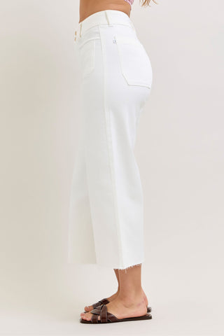 Judy Blue High Waist White Front Patch Pockets Crop Wide Leg Denim Jeans 881077