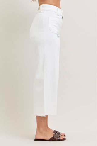 Judy Blue High Waist White Front Patch Pockets Crop Wide Leg Denim Jeans 881077