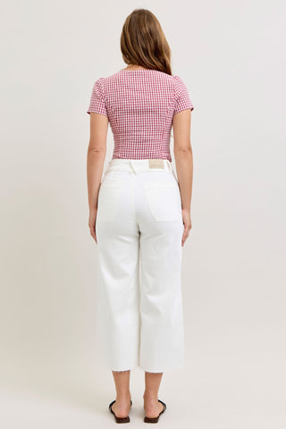 Judy Blue High Waist White Front Patch Pockets Crop Wide Leg Denim Jeans 881077