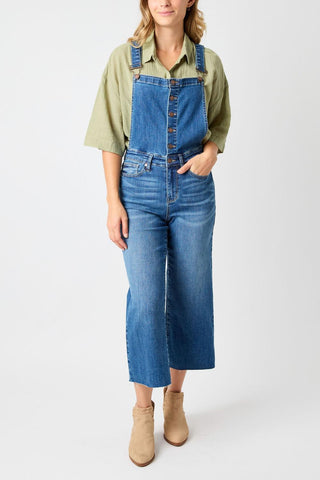 Judy Blue High Waist Wide Leg Crop Overall Denim Jeans 88676