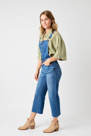 Judy Blue High Waist Wide Leg Crop Overall Denim Jeans 88676