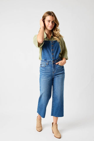 Judy Blue High Waist Wide Leg Crop Overall Denim Jeans 88676