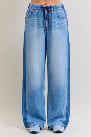 Judy Blue High Waist Wilhemina Elastic Waistband Drawstring & Side Panel Denim Jeans 881005