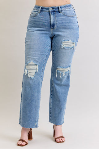 Judy Blue Mid Rise 90's Destroy Straight Denim Jeans 881010