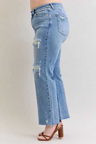 Judy Blue Mid Rise 90's Destroy Straight Denim Jeans 881010