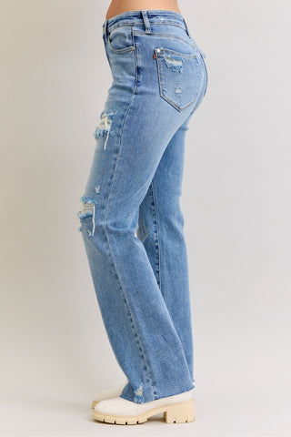 Judy Blue Mid Rise 90's Destroy Straight Denim Jeans 881010