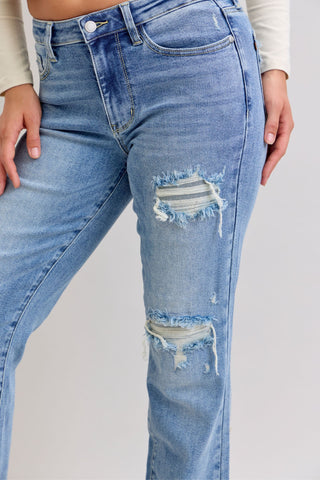 Judy Blue Mid Rise 90's Destroy Straight Denim Jeans 881010