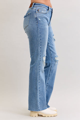 Judy Blue Mid Rise 90's Destroy Straight Denim Jeans 881010