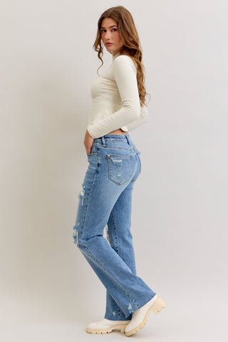 Judy Blue Mid Rise 90's Destroy Straight Denim Jeans 881010
