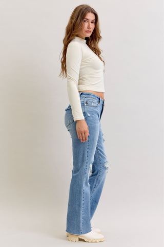 Judy Blue Mid Rise 90's Destroy Straight Denim Jeans 881010
