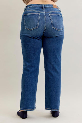 Judy Blue Mid Rise 90's Front Patch Double Pocket Straight Denim Jeans 82680