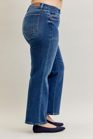 Judy Blue Mid Rise 90's Front Patch Double Pocket Straight Denim Jeans 82680