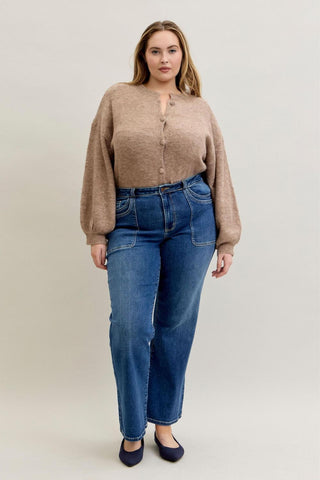 Judy Blue Mid Rise 90's Front Patch Double Pocket Straight Denim Jeans 82680