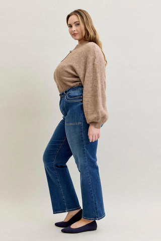 Judy Blue Mid Rise 90's Front Patch Double Pocket Straight Denim Jeans 82680