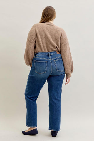 Judy Blue Mid Rise 90's Front Patch Double Pocket Straight Denim Jeans 82680