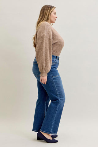 Judy Blue Mid Rise 90's Front Patch Double Pocket Straight Denim Jeans 82680