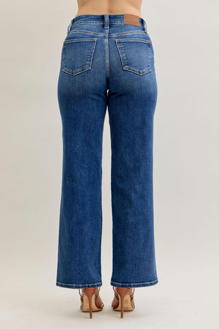 Judy Blue Mid Rise 90's Front Patch Double Pocket Straight Denim Jeans 82680
