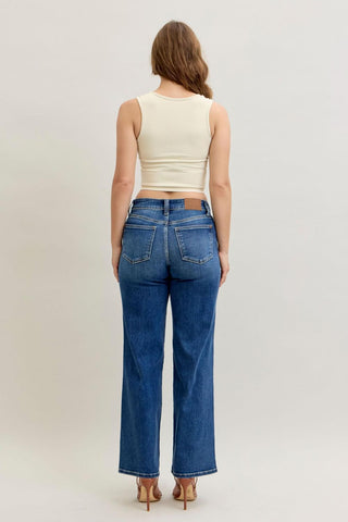 Judy Blue Mid Rise 90's Front Patch Double Pocket Straight Denim Jeans 82680