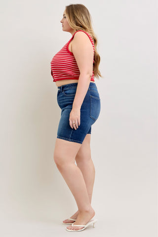 Judy Blue Mid Rise Bermuda Denim Short 152108