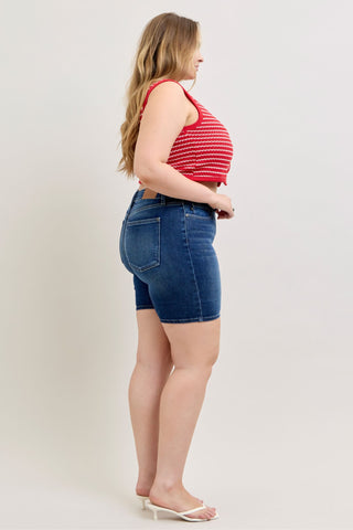 Judy Blue Mid Rise Bermuda Denim Short 152108