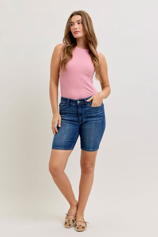 Judy Blue Mid Rise Bermuda Denim Short 152108