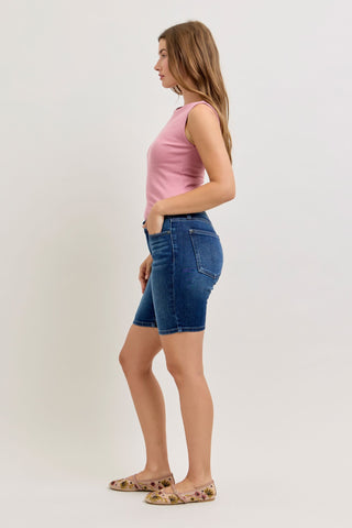 Judy Blue Mid Rise Bermuda Denim Short 152108