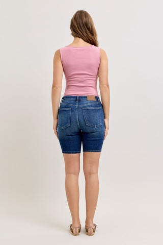 Judy Blue Mid Rise Bermuda Denim Short 152108