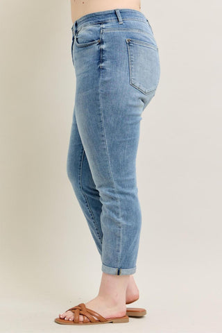 Judy Blue Mid Rise Bleach Wash Boyfriend Denim Jeans 82335