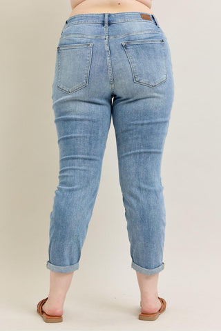 Judy Blue Mid Rise Bleach Wash Boyfriend Denim Jeans 82335