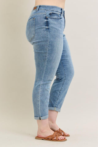 Judy Blue Mid Rise Bleach Wash Boyfriend Denim Jeans 82335