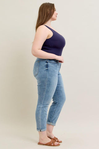 Judy Blue Mid Rise Bleach Wash Boyfriend Denim Jeans 82335