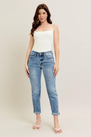 Judy Blue Mid Rise Bleach Wash Boyfriend Denim Jeans 82335