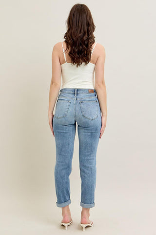 Judy Blue Mid Rise Bleach Wash Boyfriend Denim Jeans 82335