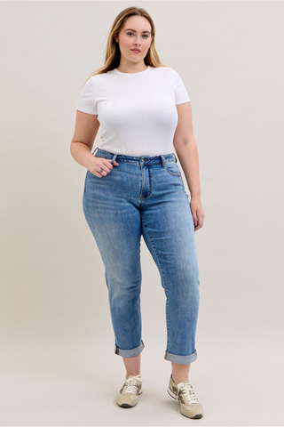 Judy Blue Mid Rise Boyfriend Denim Jeans 82703